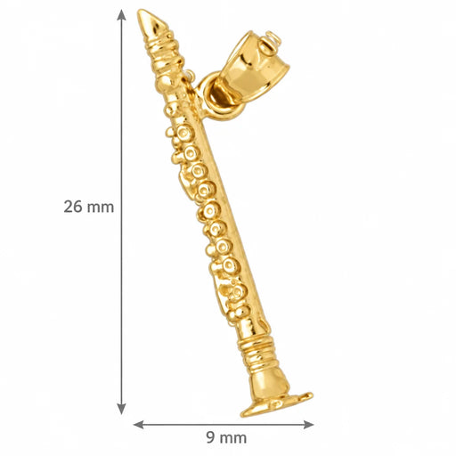 3D Flute Clarinet Charm Pendant 14k Gold Yellow Gold 14k