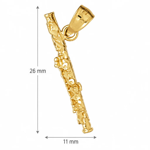 3D Flute Clarinet Charm Pendant 14k Gold (1.6 Grams) Yellow Gold 14k