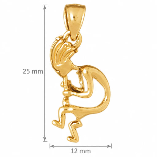 3D Flute Player Charm Pendant 14k Gold Yellow Gold 14k