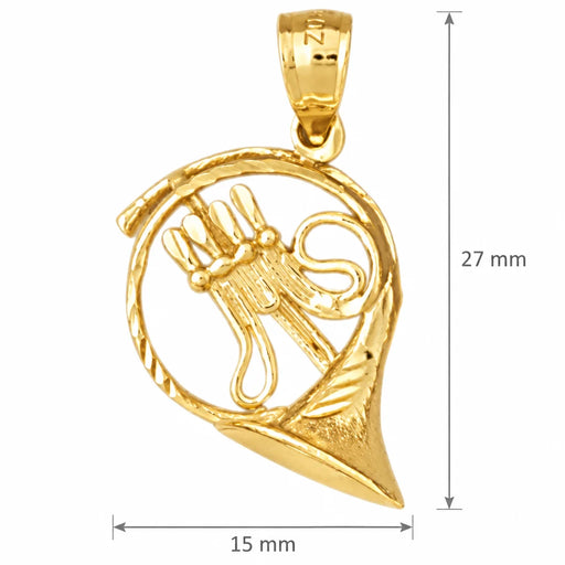 3D French Horn Trumpet Charm Pendant 14k Gold (3 Grams) Yellow Gold 14k