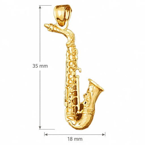 3D Saxophone Charm Pendant 14k Gold (4.5 Grams) Yellow Gold 14k