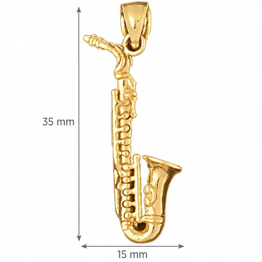 3D Saxophone Charm Pendant 14k Gold (3.8 Grams) Yellow Gold 14k