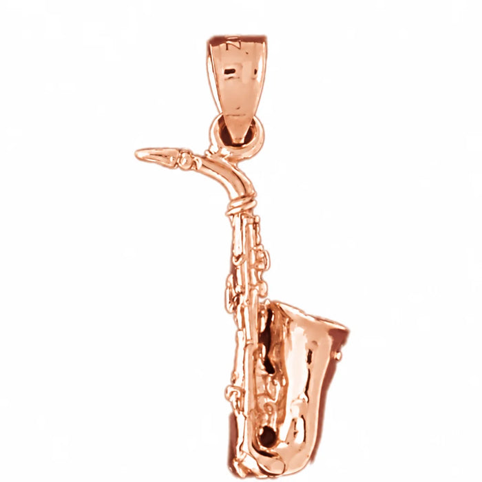 3D Saxophone Charm Pendant 14k Gold (2.4 Grams) Rose Gold 14k