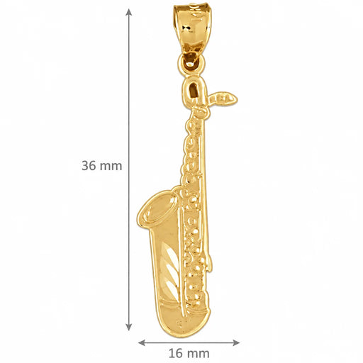 3D Saxophone Charm Pendant 14k Gold (1.3 Grams) Yellow Gold 14k