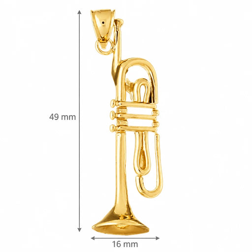 3D Trumpet Charm Pendant 14k Gold (9.2 Grams) Yellow Gold 14k
