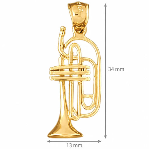 3D Trumpet Charm Pendant 14k Gold (3.3 Grams) Yellow Gold 14k