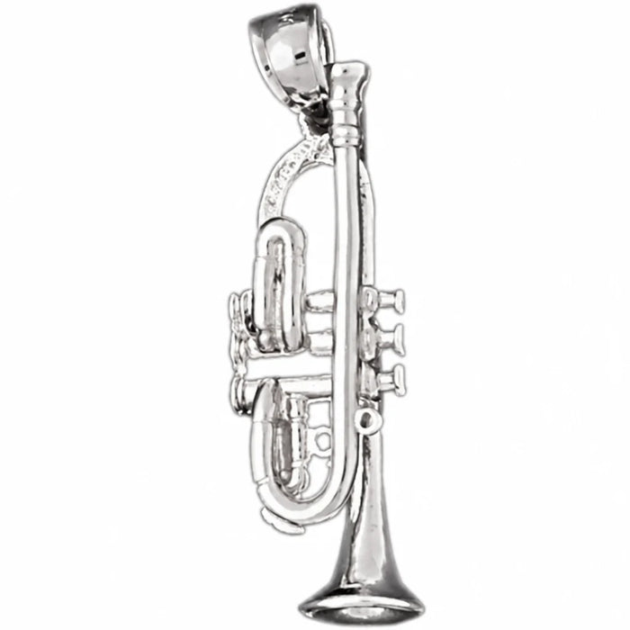 3D Trumpet Charm Pendant 14k Gold (3.7 Grams) White Gold 14k