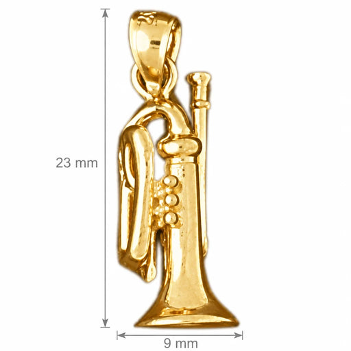 3D Trumpet Charm Pendant 14k Gold (2.7 Grams) Yellow Gold 14k