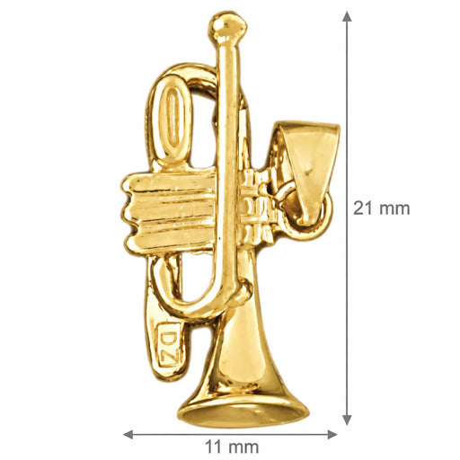 3D Trumpet Charm Pendant 14k Gold (2 Grams) Yellow Gold 14k