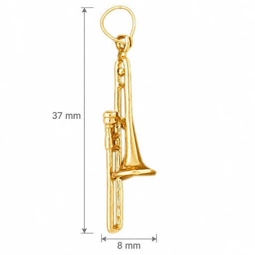 3D Trumpet Charm Pendant 14k Gold (1.8 Grams) Yellow Gold 14k