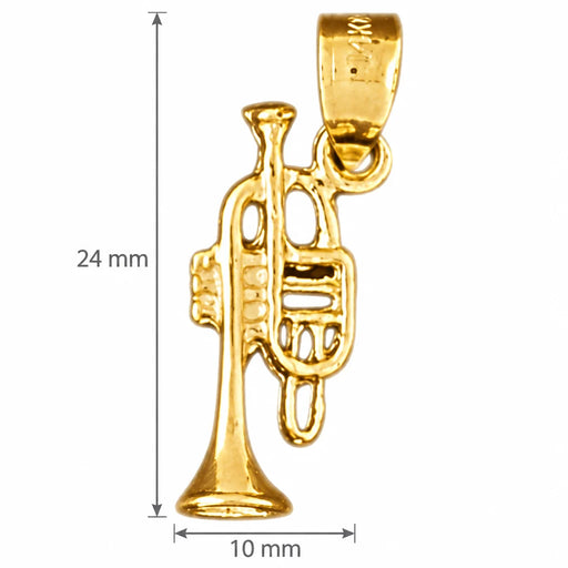 3D Trumpet Charm Pendant 14k Gold (1.4 Grams) Yellow Gold 14k