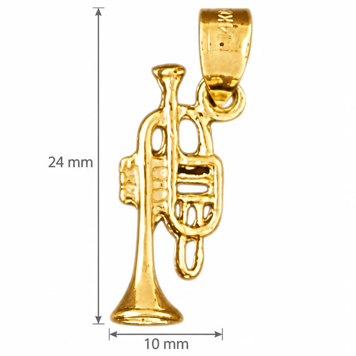 3D Trumpet Charm Pendant 14k Gold (1.4 Grams) Yellow Gold 14k