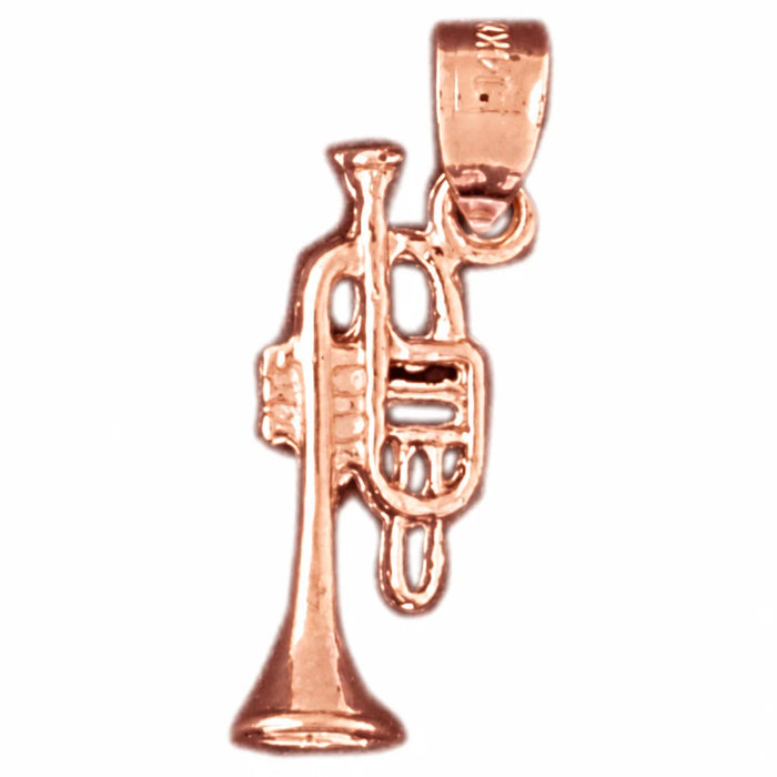 3D Trumpet Charm Pendant 14k Gold (1.4 Grams) Rose Gold 14k