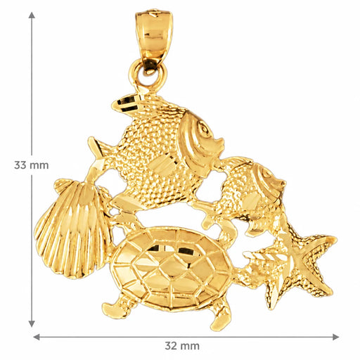 Angelfish Goldfish Sea-Turtle Starfish Shell Charm Pendant 14k Gold Yellow Gold 14k