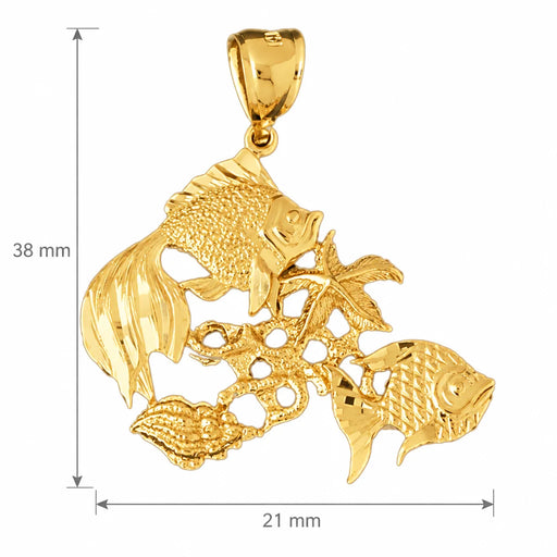 Angelfish Goldfish Shell Charm Pendant 14k Gold (5.2 Grams) Yellow Gold 14k