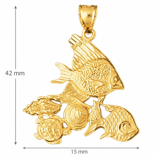 Angelfish Goldfish Sea-Turtle Shell Charm Pendant 14k Gold Yellow Gold 14k