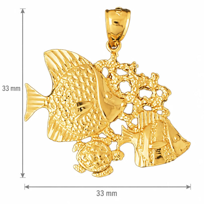 Angelfish Goldfish Sea-Turtle Charm Pendant 14k Gold Yellow Gold 14k