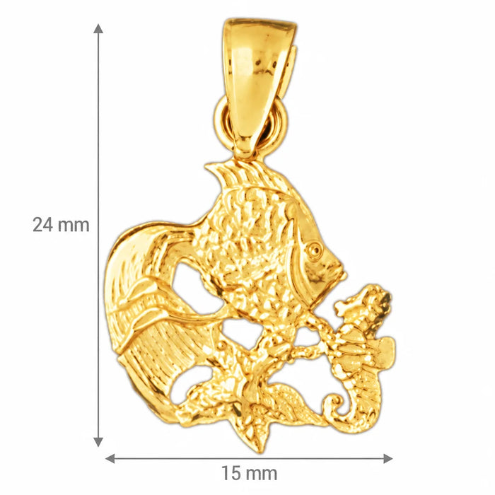 Angelfish Goldfish Charm Pendant 14k Gold Yellow Gold 14k