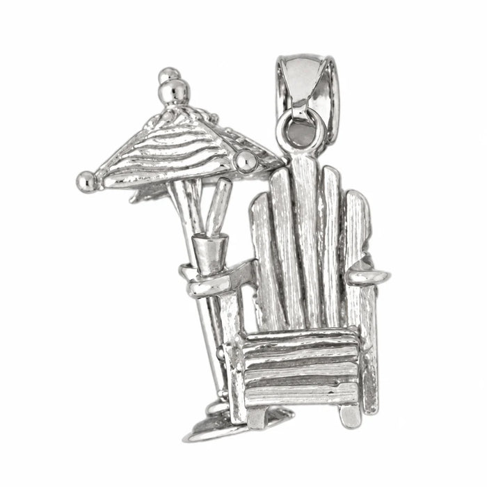 3D Beach Chair and Umbrella Charm Pendant 14k Gold (5.6 Grams) White Gold 14k