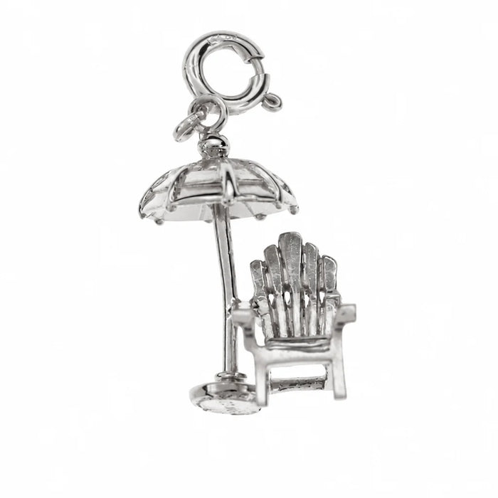 3D Beach Chair and Umbrella Charm Pendant 14k Gold (4 Grams) White Gold 14k