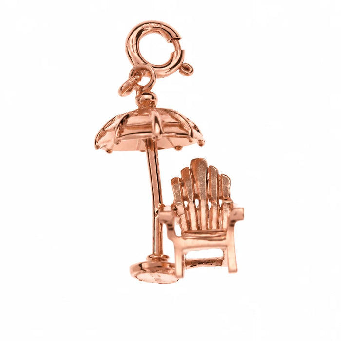 3D Beach Chair and Umbrella Charm Pendant 14k Gold (4 Grams) Rose Gold 14k