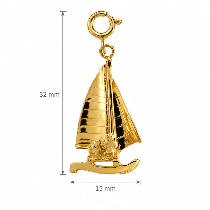 3D Boat Charm Pendant 14k Gold Yellow Gold 14k