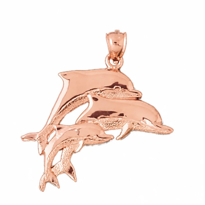 Dolphins Charm Pendant 14k Gold (5.6 Grams) Rose Gold 14k