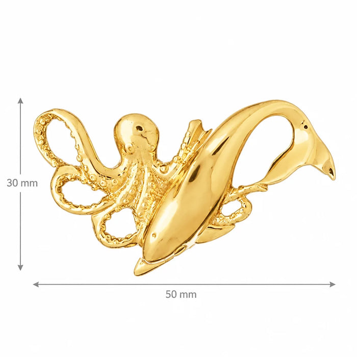 Octopus and Dolphin Slide Charm Pendant 14k Gold (12 Grams) Yellow Gold 14k