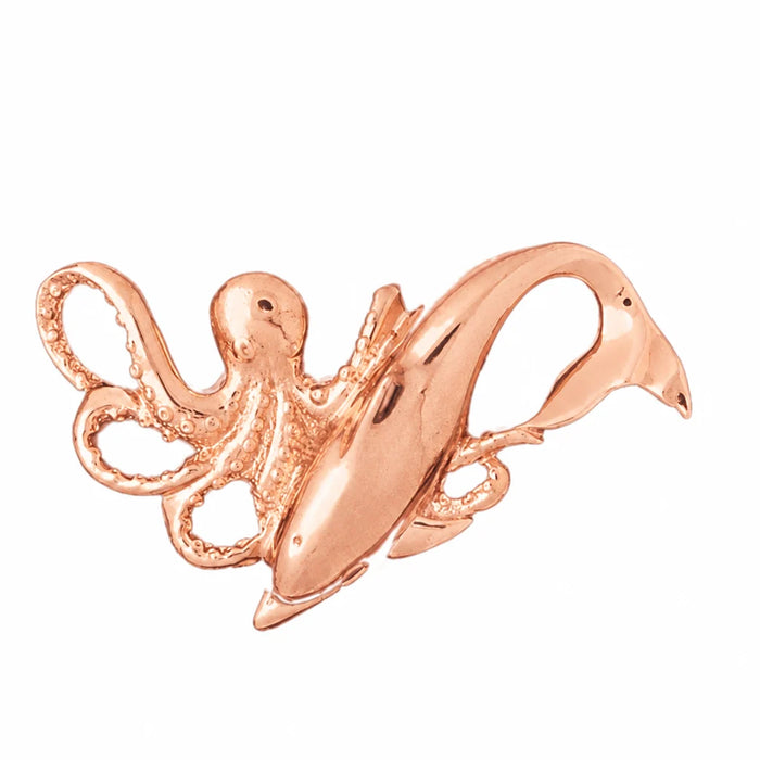 Octopus and Dolphin Slide Charm Pendant 14k Gold (12 Grams) Rose Gold 14k