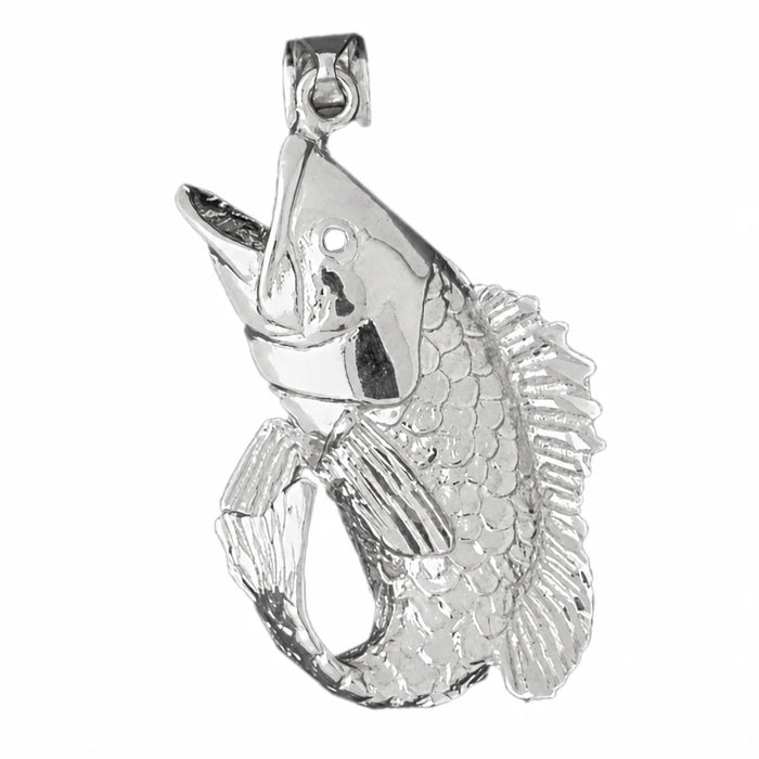 Sea Bass Fish Charm Pendant 14k Gold (9.3 Grams) White Gold 14k