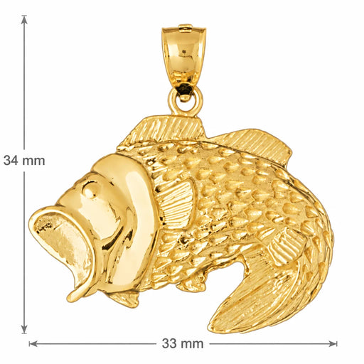 Sea Bass Fish Charm Pendant 14k Gold (6.8 Grams) Yellow Gold 14k