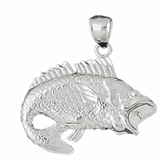 Sea Bass Fish Charm Pendant 14k Gold (6.9 Grams) White Gold 14k