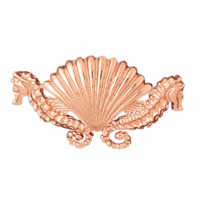 Double Seahorse Shell Charm Pendant 14k Gold Rose Gold 14k