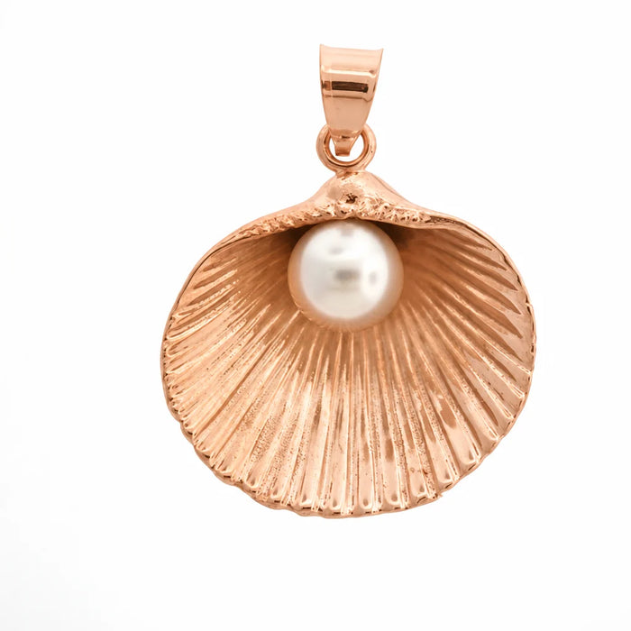 Seashell Pearl Charm Pendant 14k White Gold Rose Gold 14k