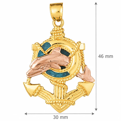 Ship Anchor and Dolphin Charm Pendant 14k Two Tone Gold (9.6 Grams) Yellow Gold 14k