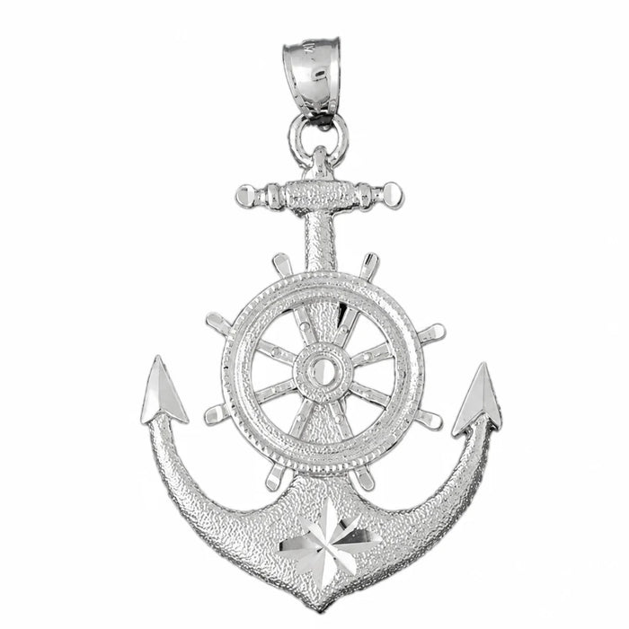 Ship Anchor and Wheel Charm Pendant 14k Gold (8.5 Grams) White Gold 14k