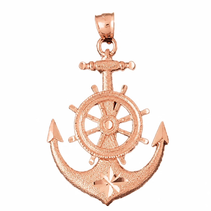 Ship Anchor and Wheel Charm Pendant 14k Gold (8.5 Grams) Rose Gold 14k