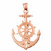 Ship Anchor and Wheel Charm Pendant 14k Gold (8.5 Grams) Rose Gold 14k