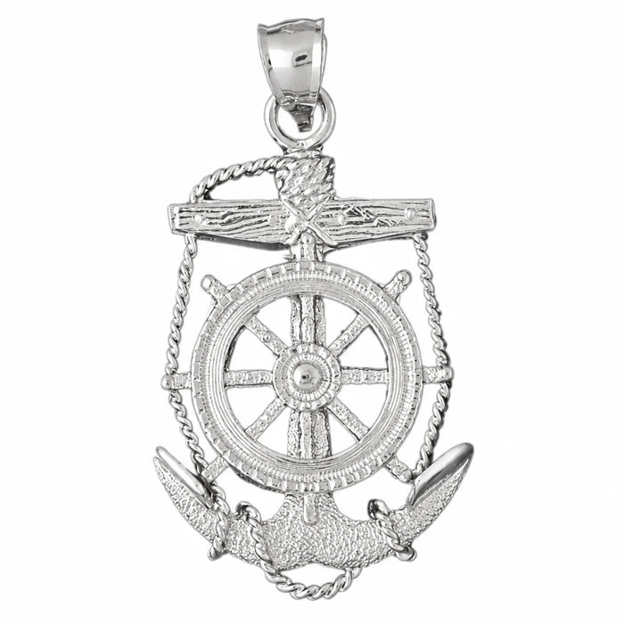 Ship Anchor and Wheel Charm Pendant 14k Gold (8 Grams) White Gold 14k