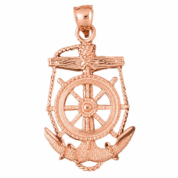 Ship Anchor and Wheel Charm Pendant 14k Gold (8 Grams) Rose Gold 14k