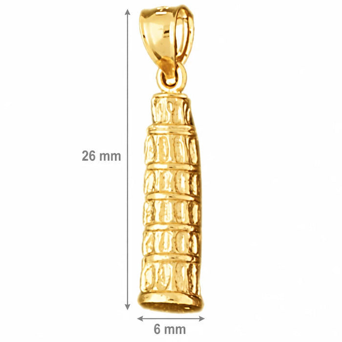 3D Pisa Tower Italy Charm Pendant 14k Gold (4.3 Grams) Yellow Gold 14k