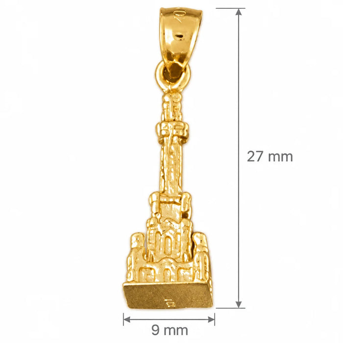 3D Tower Charm Pendant 14k Gold Yellow Gold 14k