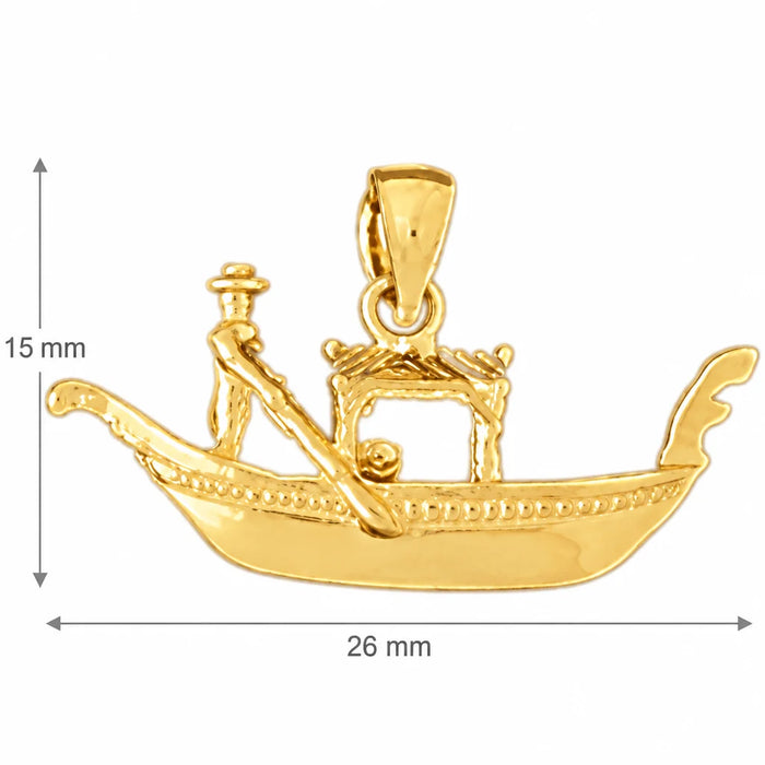 3D Gondola Venice Italy Charm Pendant 14k Gold (2.8 Grams) Yellow Gold 14k