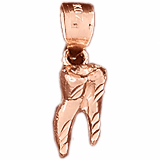 14K Rose Gold variant – 3D Dentist Tooth Charm Pendant 14k Gold – front view
