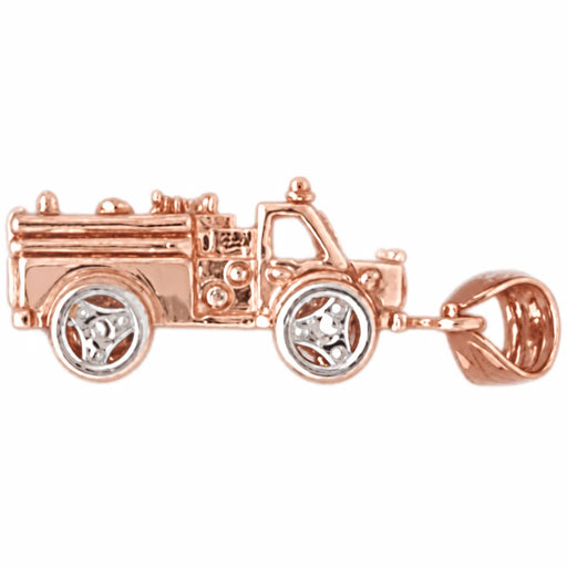 3D Firefighter Car Two Tone Charm Pendant 14k Gold Rose Gold 14k