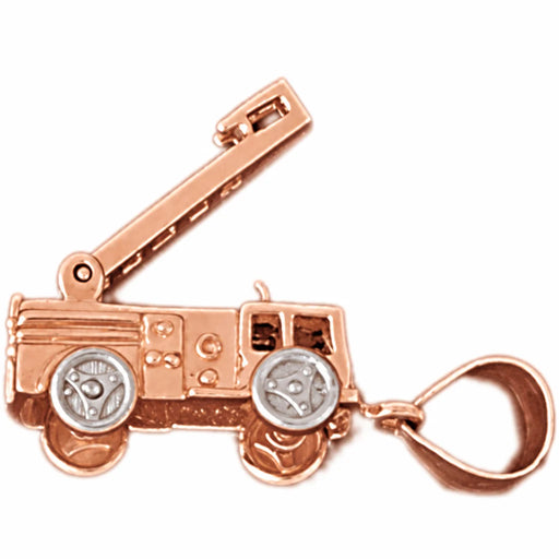 3D Moveable Firefighter Truck Two Tone Charm Pendant 14k Yellow and White Gold (4.3 Grams) Rose Gold 14k