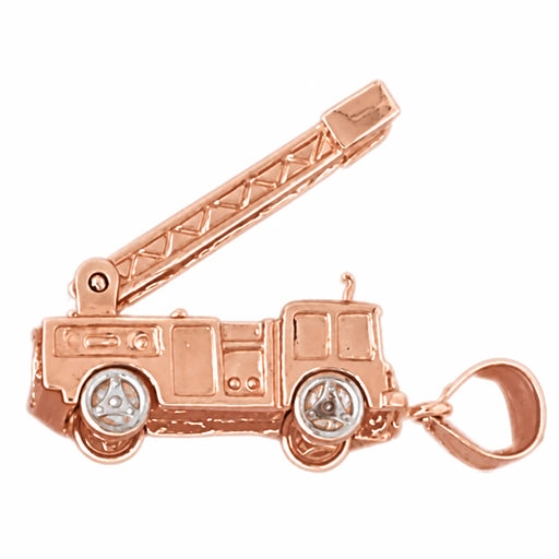 3D Moveable Firefighter Truck Two Tone Charm Pendant 14k Yellow and White Gold (8.7 Grams) Rose Gold 14k