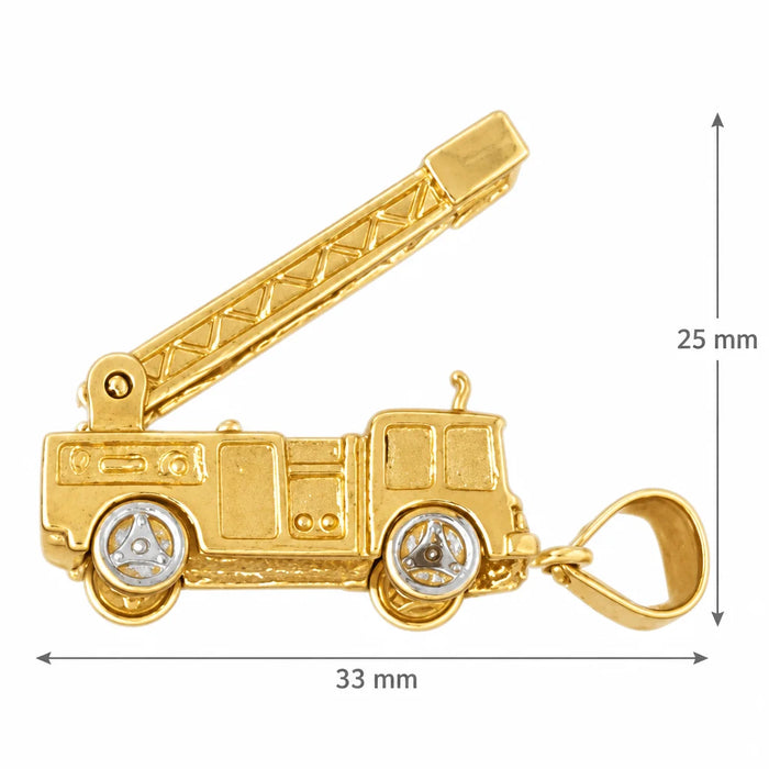 3D Moveable Firefighter Truck Two Tone Charm Pendant 14k Yellow and White Gold (8.7 Grams) Yellow Gold 14k