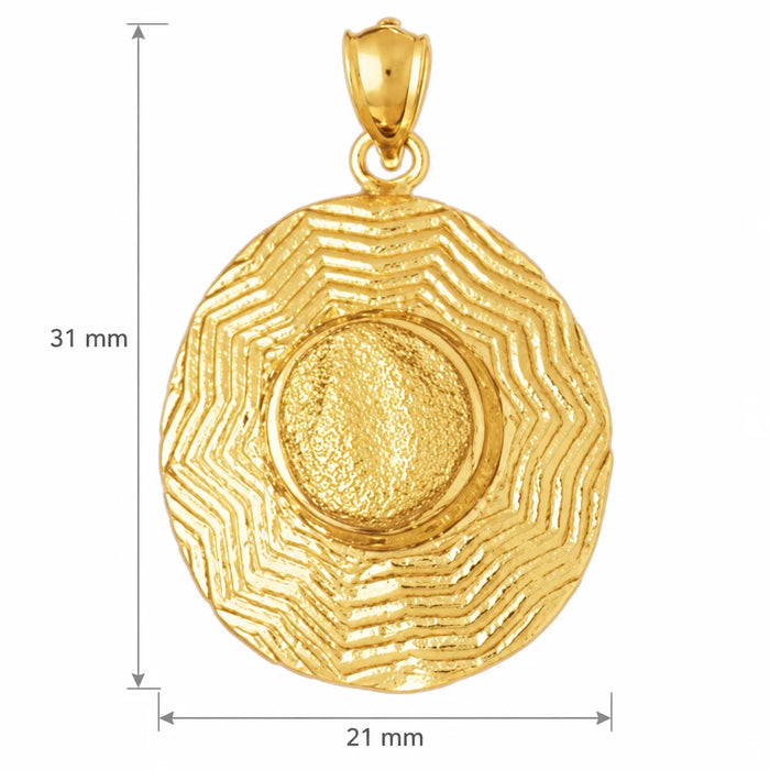 3D Gardening Hat Charm Pendant 14k Gold (6 Grams) Yellow Gold 14k
