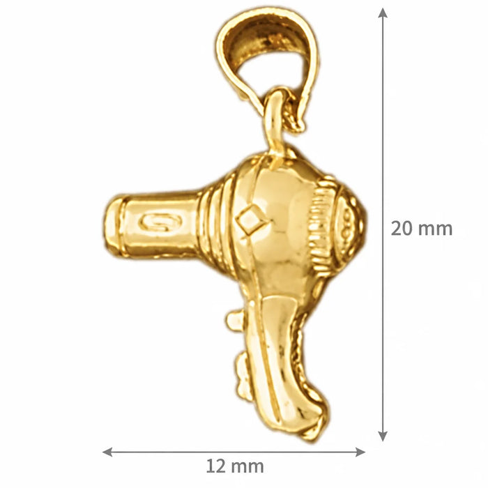 3D Hair Dryer Charm Pendant 14k Gold (3 Grams) Yellow Gold 14k